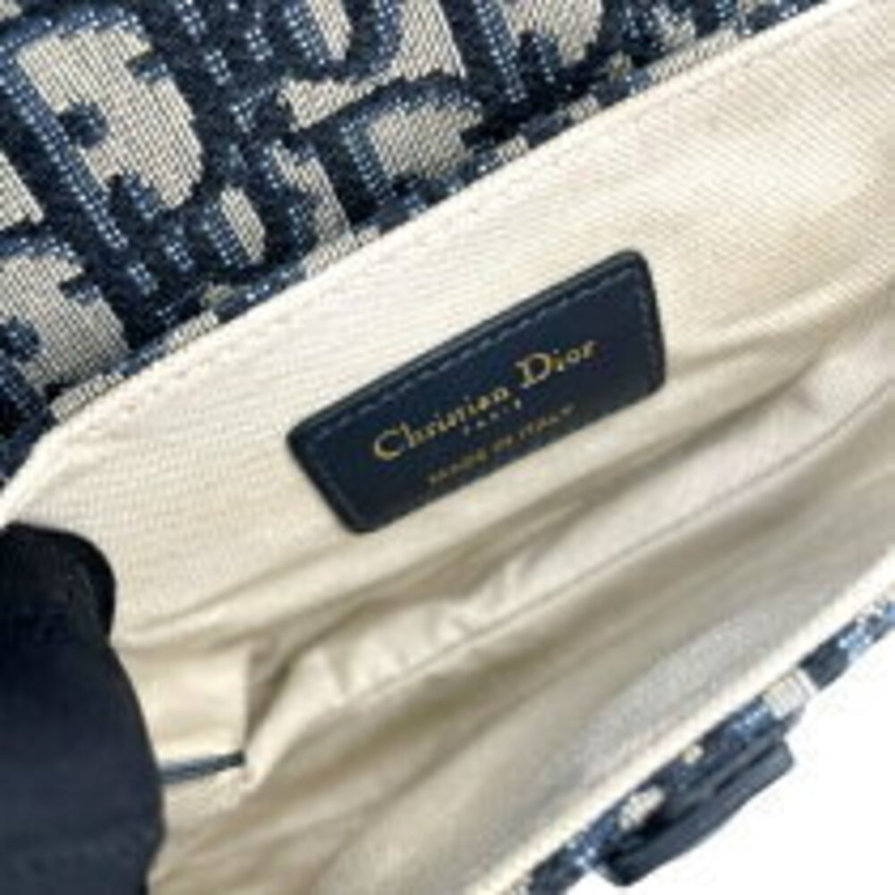 Dior Bag oblique Christian White Saddle jacquard Navy hardware Blue - Picture 5 of 8